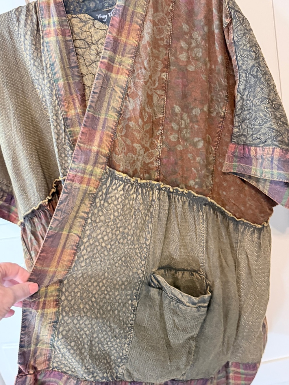 Boho Patchwork Draped Cape Jacket in Olive Multi - Picture 10 of 14